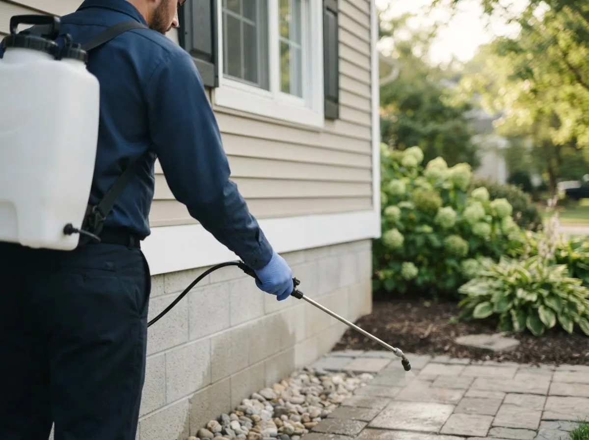 Pest control technician inspecting a home in Canton, NY